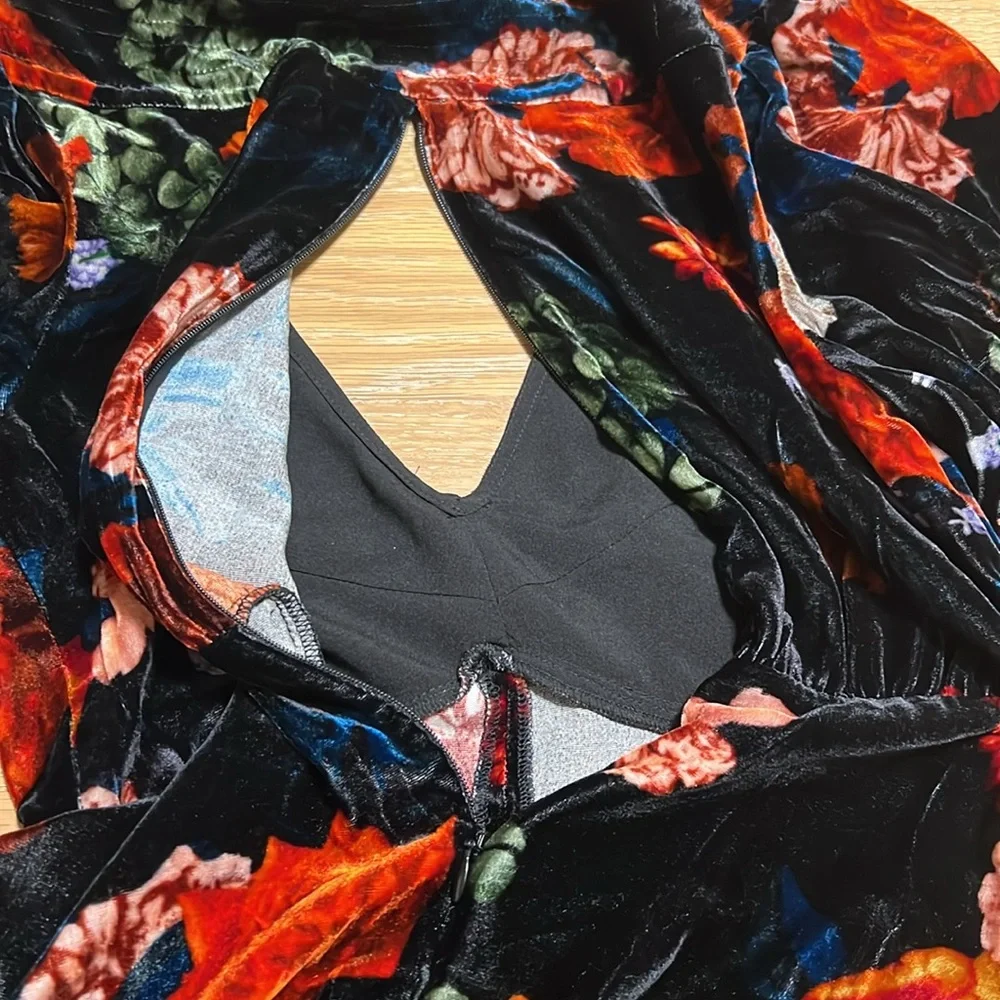 Cara Cara Kieran floral high low Stretch velvet dress women size XS/S NWOT